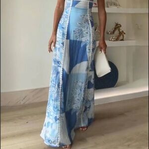 Blue Patchwork Maxi Skirt - Lightweight Summer Style